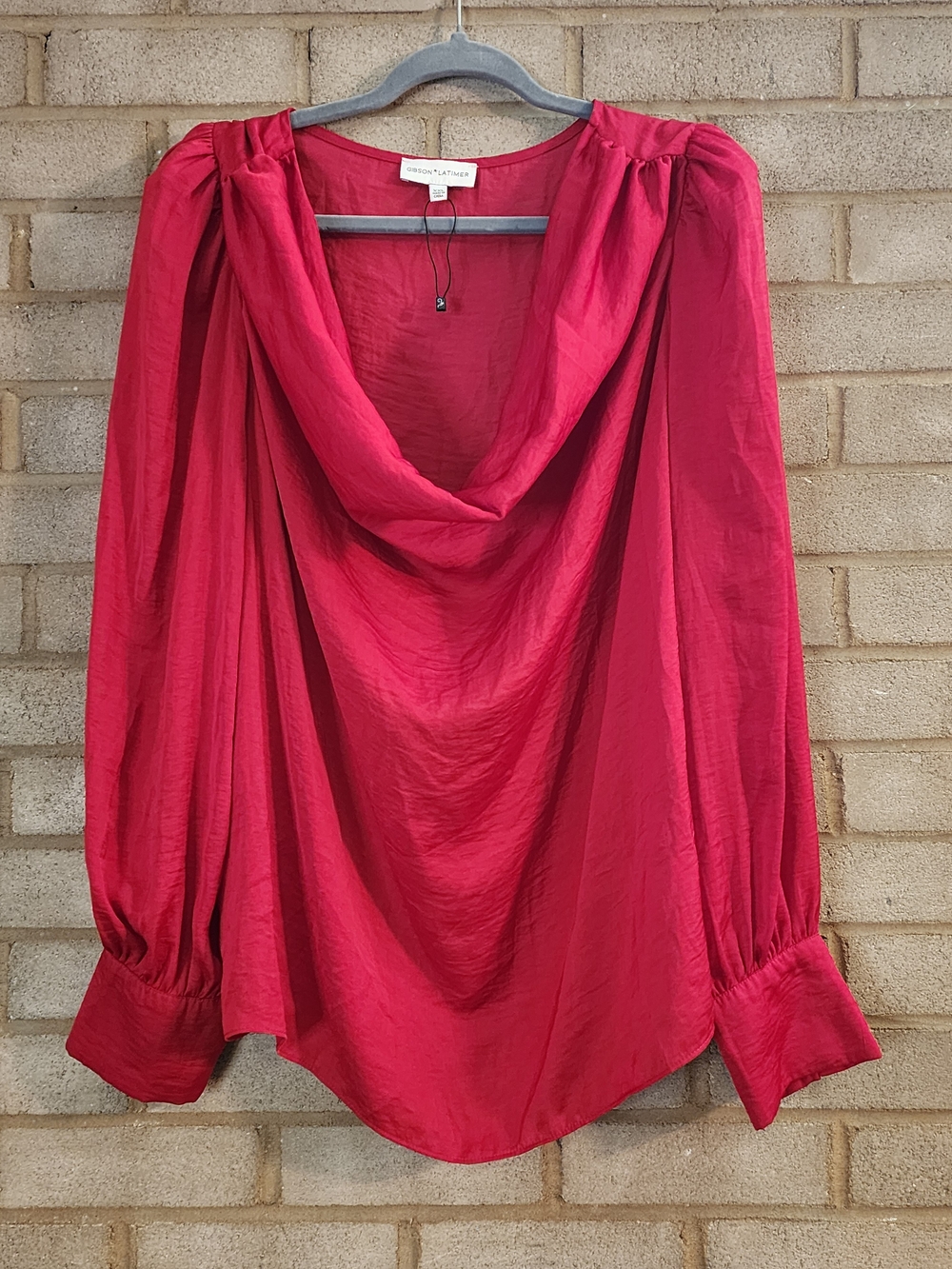 Gibson Latimer Draped Cowl Neck Women's Blouse - Red